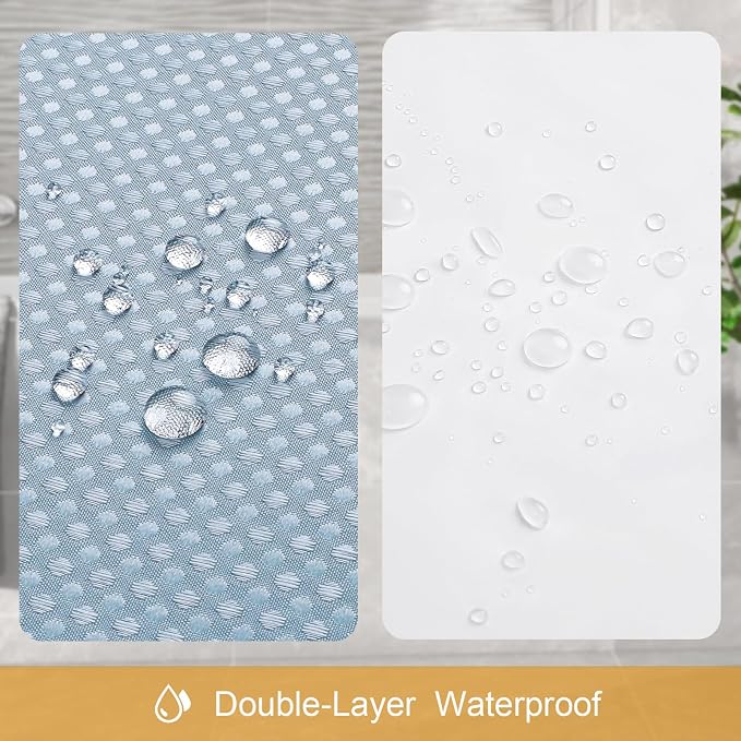 3 in 1 Extra Long Blue Shower Curtain Set-72 W x 84 H, Fog Blue Waffle and PEVA - Image 6