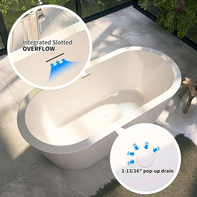 64" Acrylic Free Standing Tub, Stand Alone Tub, Freestanding Bathtub, Soaking - Image 3