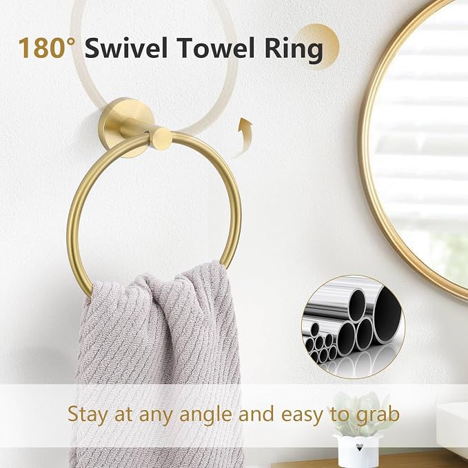 TNOMS 5-Piece Towel Bar Set Brushed Gold Bathroom Hardware Accessories Set - Image 3