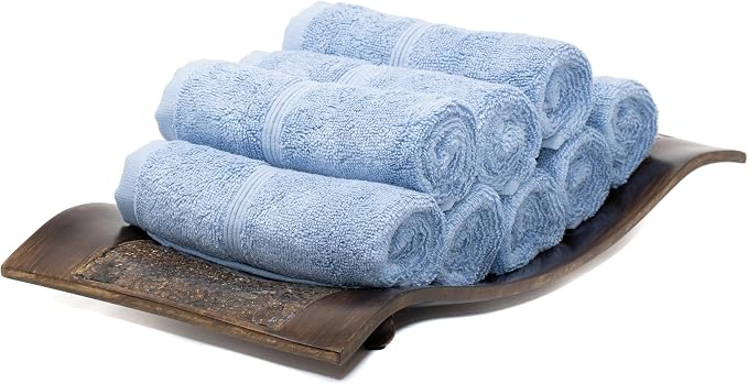 Mosobam Luxury Turkish Towels Set of 8 Washcloths 13X13 Allure Blue 700 GSM by Mosobam