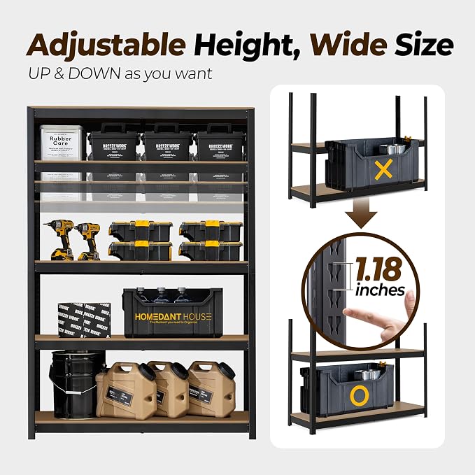 HOMEDANT House 5 Tier Laminated Metal Shelving Unit Adjustable Storage Utility - Image 8