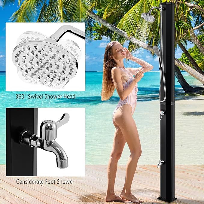 Goplus 9.3 Gallon Solar Heated Outdoor Shower, 7.2 FT Freestanding Garden - Image 3