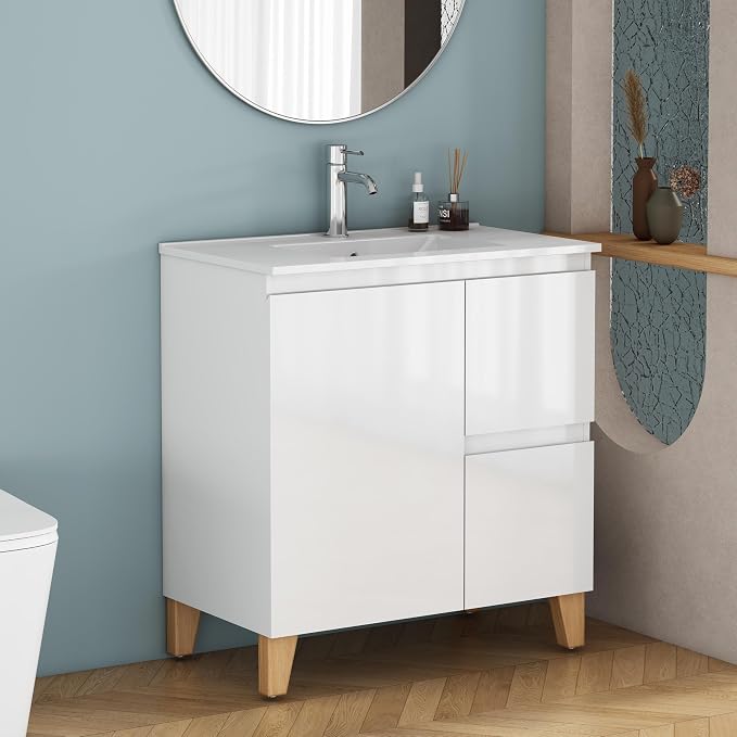 31.5-Inch Bathroom Vanity with Ceramic Sink Combo, Freestanding Modern Bathroom by MELAABUUHOME