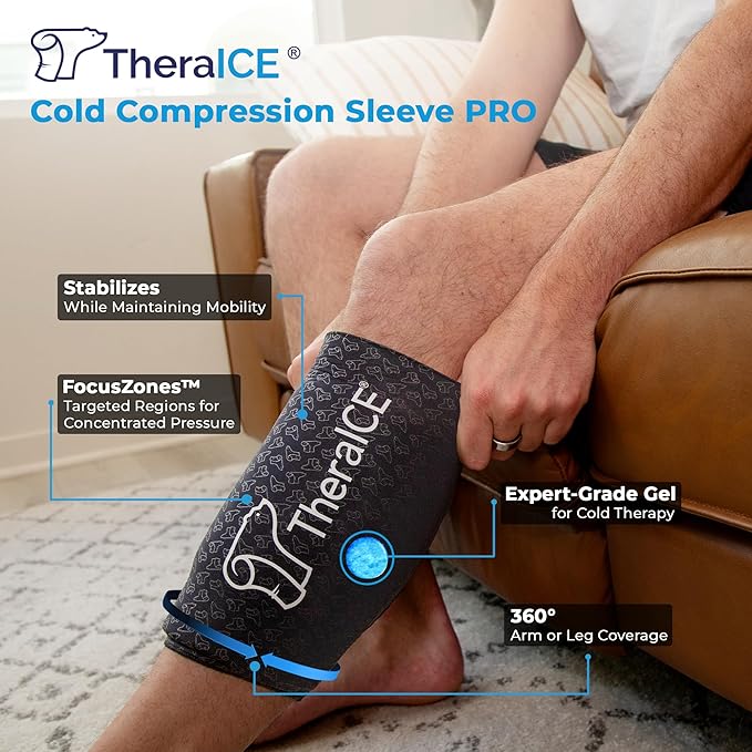TheraICE Knee Ice Pack Wrap PRO Compression Sleeve, Reusable Gel Cold Packs - Image 3