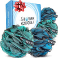 SHOWER BOUQUET Loofah-Charcoal Bath-Sponge XL-4-Pack-Blue-Green // Extra Large by ShowerBouquet%C2%AE