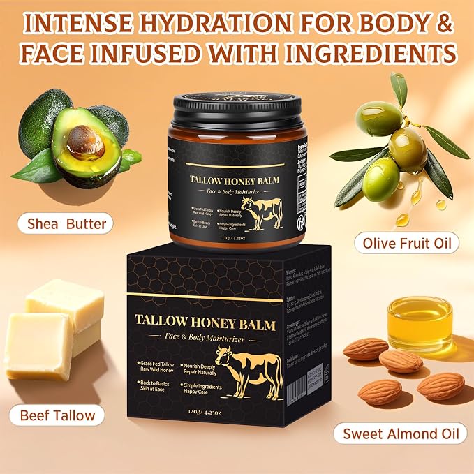 Beef Tallow for Skin, Tallow and Honey Balm for Face, Grass Fed Beef Tallow for - Image 4