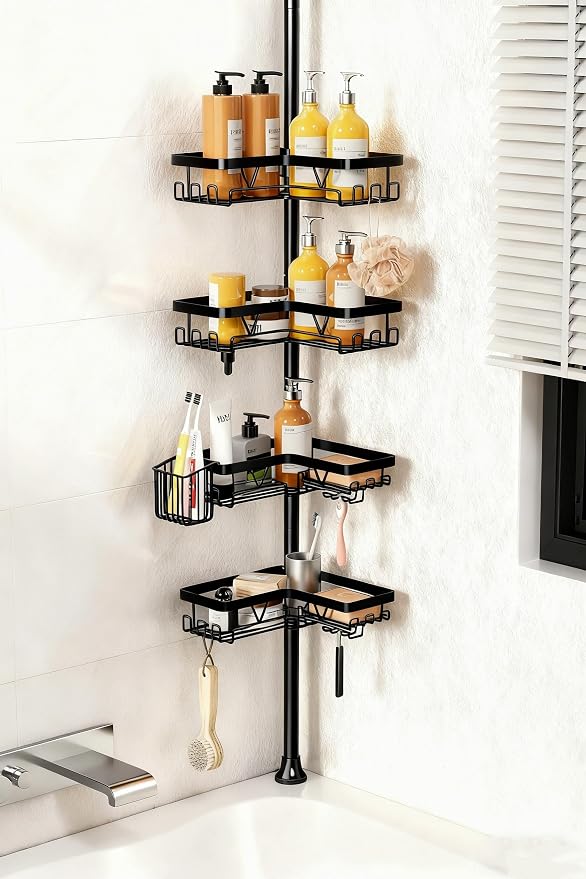 KEGII Corner Shower Caddy Tension Pole, Adjustable Bathroom Organizer Shelf by KEGII