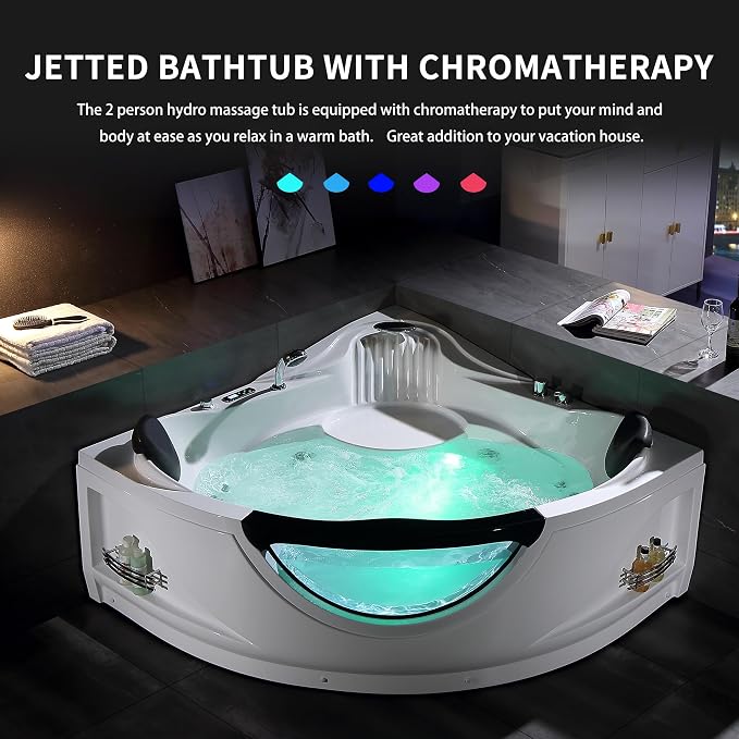 Empava 2 Person Whirlpool Bathtub, Corner Jetted Bathtub - Image 3