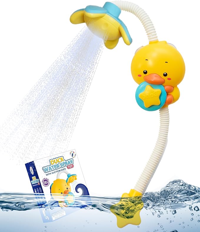 Yellow Duck Water Spray Suction Cup Toddler Bath Toy by LittleJupiter
