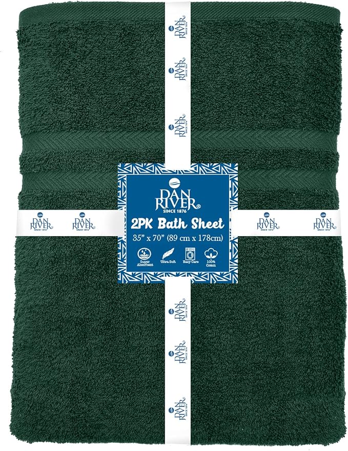 DAN RIVER 2 Pack Luxury Bath Sheets 35x70, 600 GSM, Soft & Quick Dry 100% Ring - Image 2