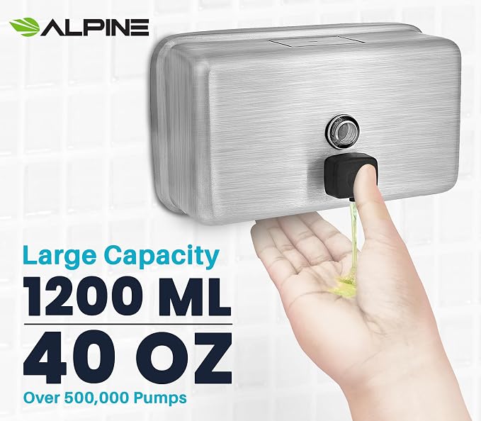 Alpine Commercial Wall-Mounted Soap Dispenser – Stainless Steel, Manual Pump - Image 2