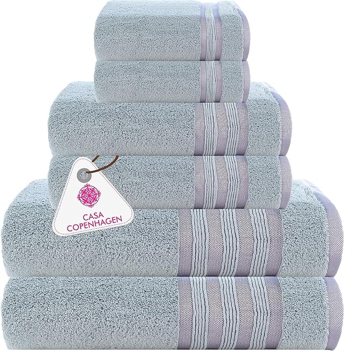 CASA COPENHAGEN Zero Twist, 6 Pieces Set 100% Cotton 0" Twist Towel Set- Grey by CASACOPENHAGEN