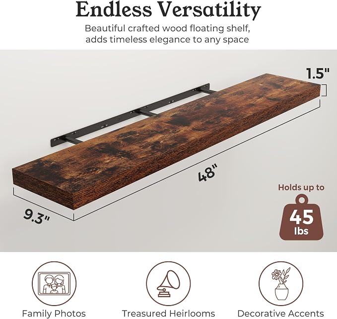 Floating Shelves for Wall, 9.3" Deep Wall Mounted Wood Shelves for Bathroom - Image 2
