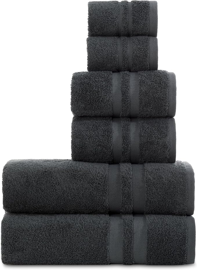 Premium 6 Piece Towel Set, 2 Bath Towel, 2 Hand Towels, 2 Washcloths, 100% by CottonFineBathTowels