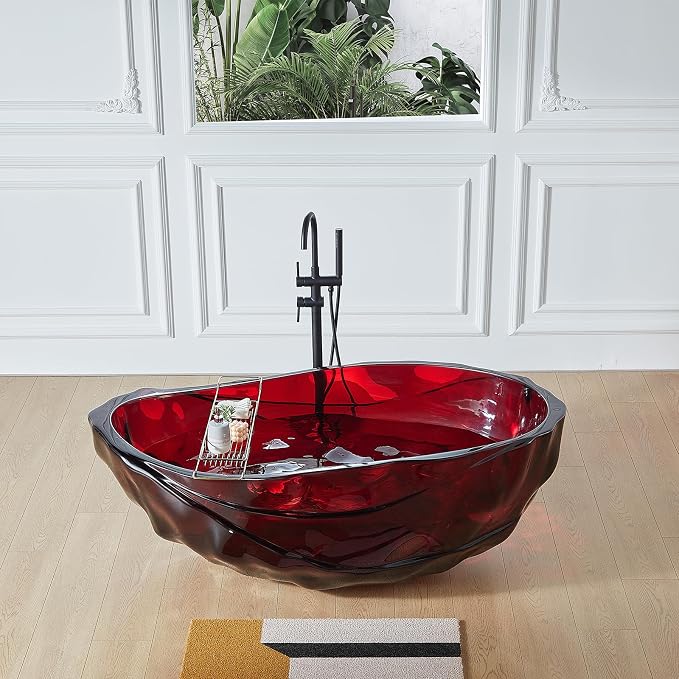 Cpingao 67" Resin Translucent Freestanding Bathtub, Modern Oval Stand Alone Tubs - Image 6