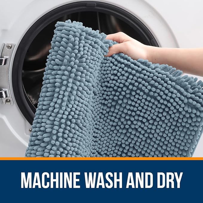 OLANLY Bathroom Rugs 47x17, Extra Soft Absorbent Chenille Bath Rugs, Rubber - Image 5