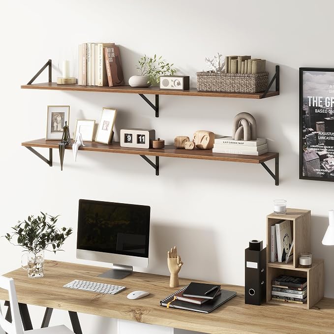 Floating Shelves 55 Inch Long, Walnut Wall Shelves 55 x 10, Wide Large Display - Image 6