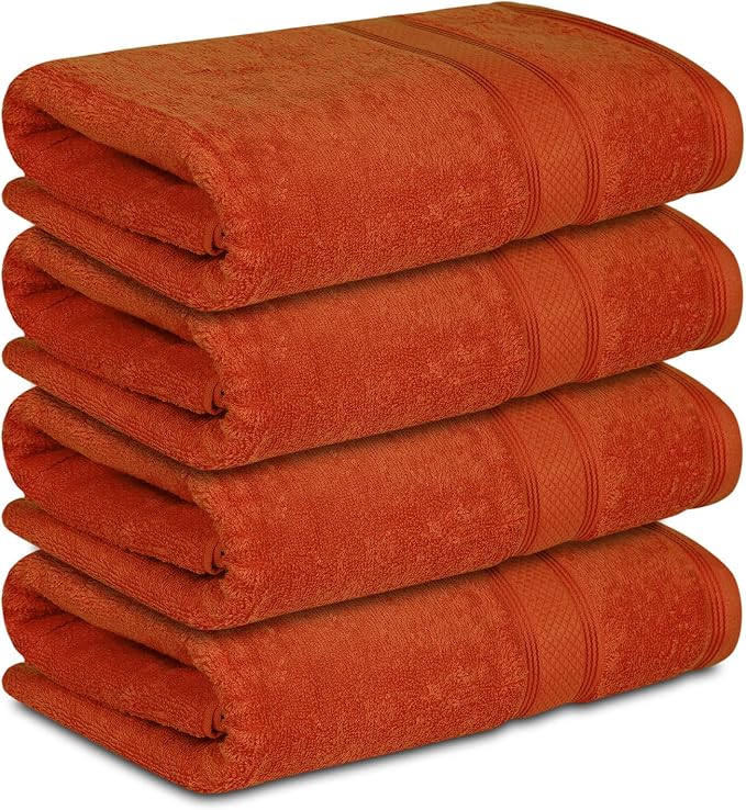 Casa Lino Coral Orange Bath Towels Set of 4 - Image 2