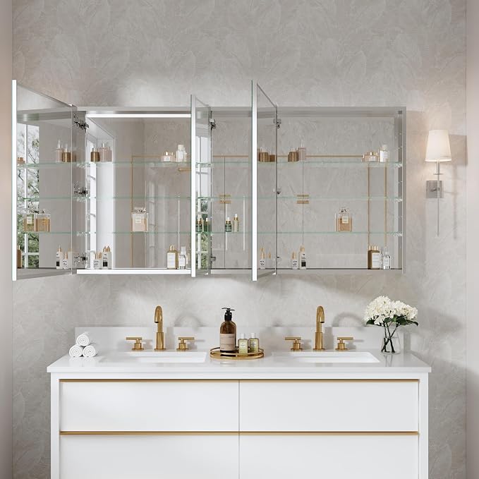 WELLFOR 60" x 30" Rectangle Medicine Cabinet Mirror, Surface Mount or Recessed - Image 13