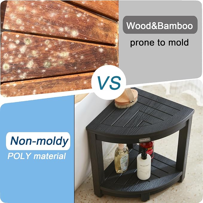 Shower Bench for Inside Shower, Poly Lumber Corner Shower Stool, Plastic - Image 3