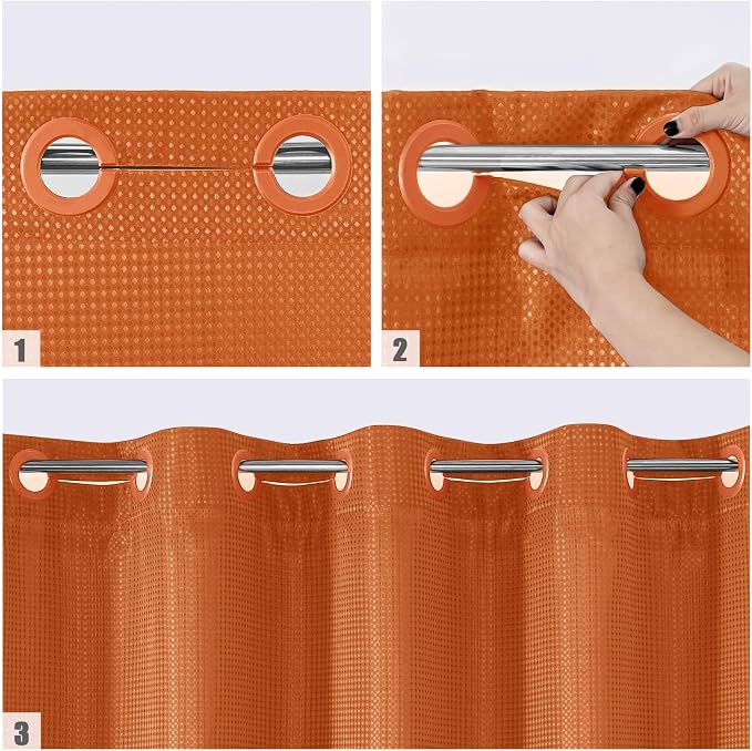 MitoVilla Orange Long Shower Curtain Liner Set 72 x 80, No Hooks Needed 80 inch - Image 4