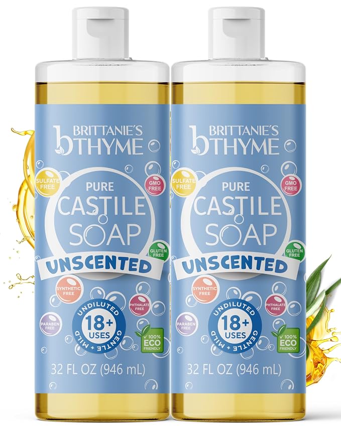 Brittanie’s Pure Castile Liquid Soap Refill, 32 Ounce Pack of 2 | Dish Soap by BrittaniesThyme