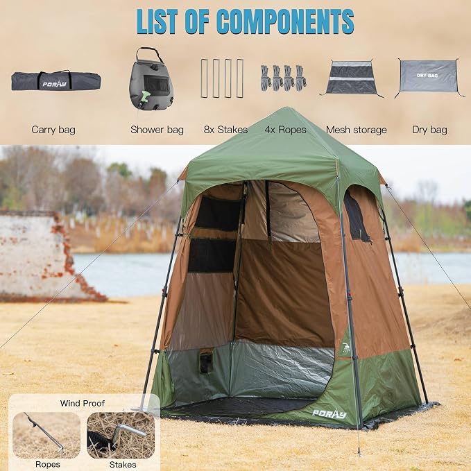 Camping Shower Tent Deluxe Changing Room Easy Set Up Privacy Shelter, Large - Image 7