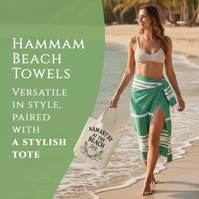 Turkish Cotton Beach Towel Pack of 4 & 1 Boho Tote Bag - Image 2