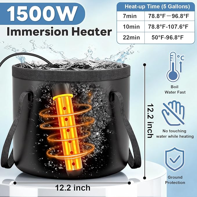 Portable Shower with Heater 1500W Camping Water Heater with Shower Head 3 Spray - Image 2