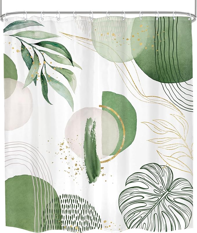 Green Boho Shower Curtain 60Wx72H Bohemian Mid Century Modern Abstract Palm - Image 8