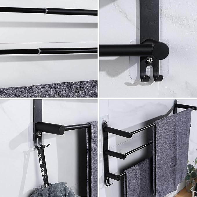 Black Adjustable Towel Bar for Bathroom Wall Mount17-30.7inch Adhesive Shower - Image 5