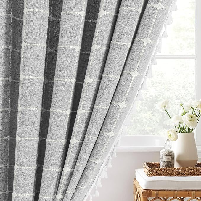 MitoVilla Grey Boho Extra Long Shower Curtain 72 x 84, Light Grey Modern - Image 7