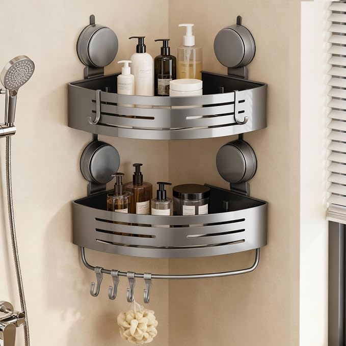 Corner Suction Cup Shower Caddy, No-Drilling Aluminum Shower Shelf by Unknown