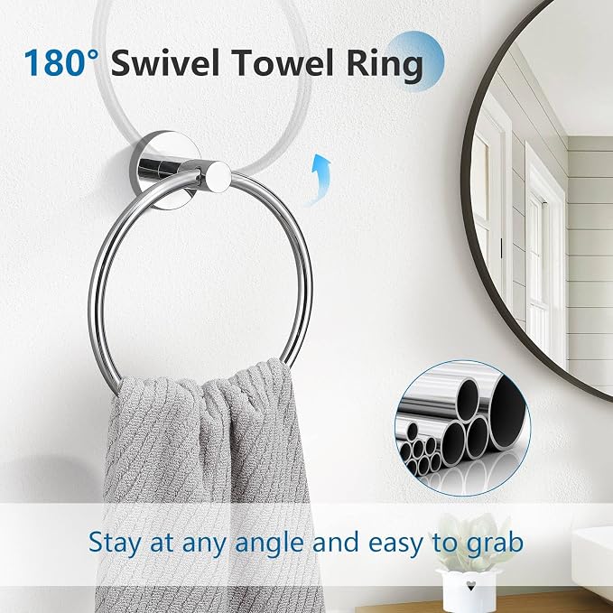 TNOMS 5-Piece Towel Bar Set Polished Chrome Bathroom Hardware Set Upgraded - Image 3