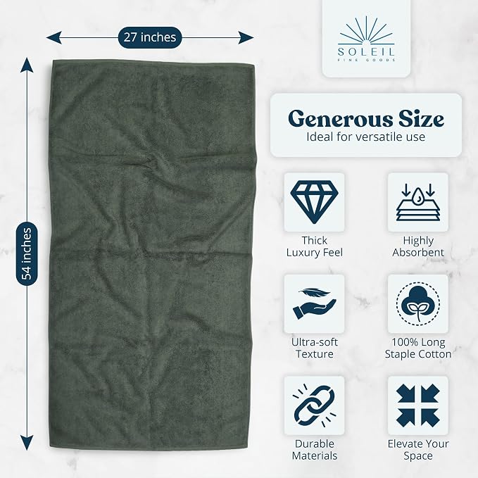 Soleil Fine Goods Luxurious 800 GSM 100% Cotton Bath Towel Set - Image 2