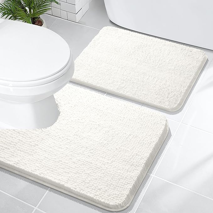 OLANLY Bathroom Rugs Sets 2 Piece, Soft Absorbent Chenille Bath Mats and by OLANLY