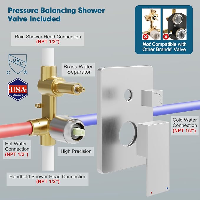 Shower System, Included 59'' Shower Hose, Shower Trim Kit and 2-IN-1 Diverter - Image 7