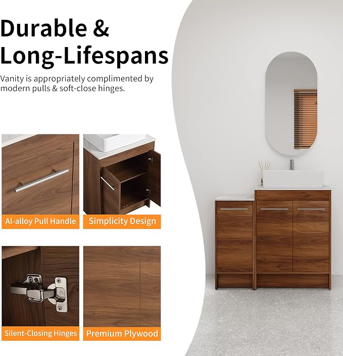 36 Inch Bathroom Vanity with Sink, Mordern Bathroom Vanity, Single Sink - Image 4