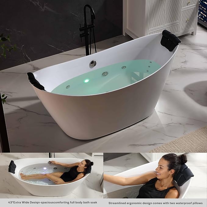 Empava Update Acrylic Whirlpool Bathtub, 67-Inch Freestanding Boat Shaped - Image 5