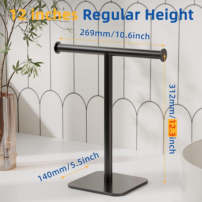 RUACQ T-Shape Hand Towel Holder Stand, Weighted Base Towel Rack, 304 Stainless - Image 2
