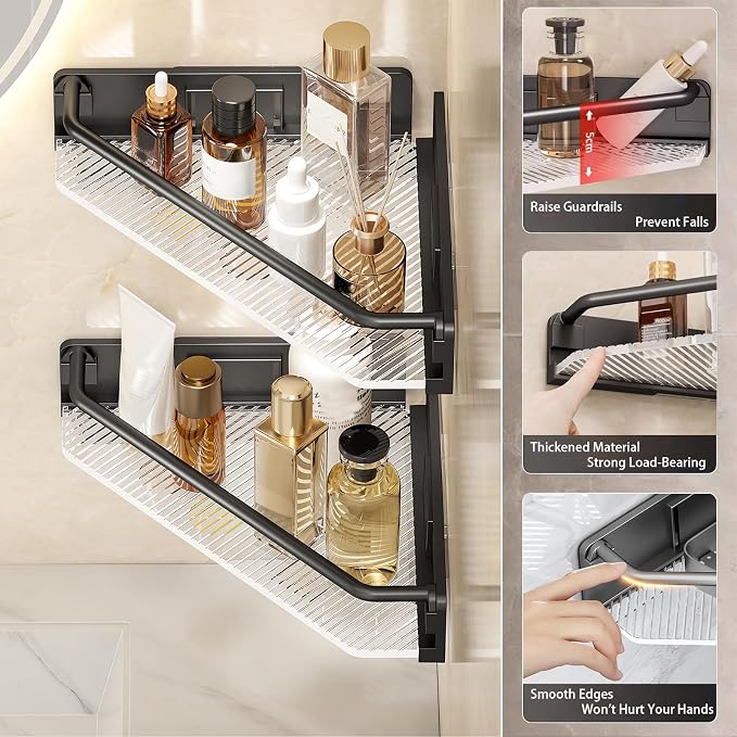 Corner Shower Caddy, 4 Pack Adhesive Bathroom Shelves，Acrylic Shower Shelf Rack - Image 3