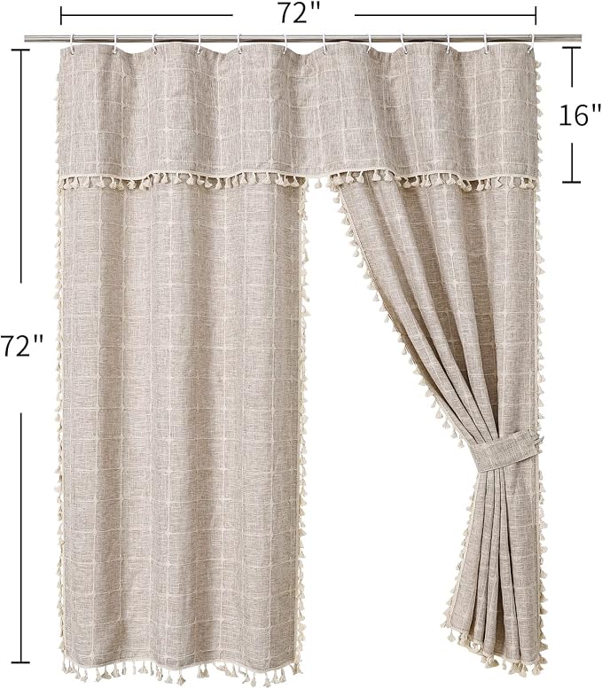 MitoVilla Tan Boho Double Swag Shower Curtain, Polyester Linen Fabric Shower - Image 7