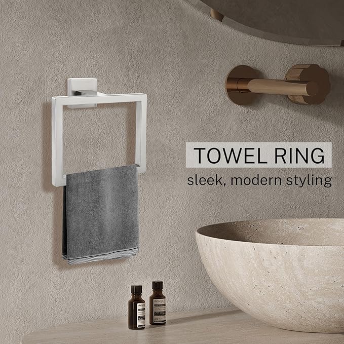 2-Piece Brushed Nickel Square Towel Ring, Modern Hand Towel Holder - Image 6