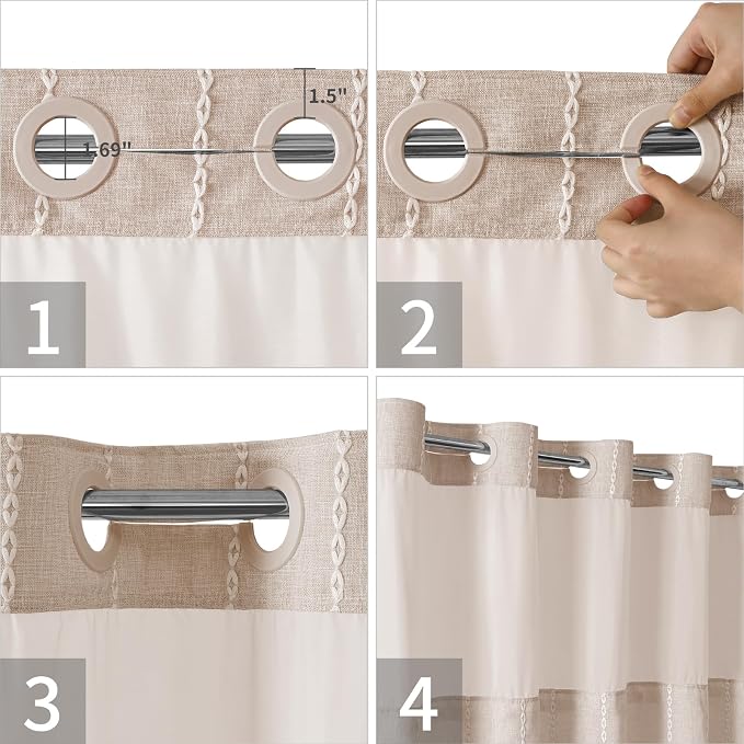 No Hook Long Shower Curtain Set - Image 5