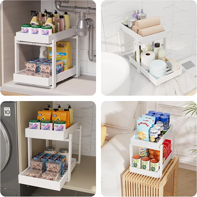 Bamboo Wood Under Sink Organizer 2 Pack, Pull Out Cabinet Organizer 2 Tier - Image 6