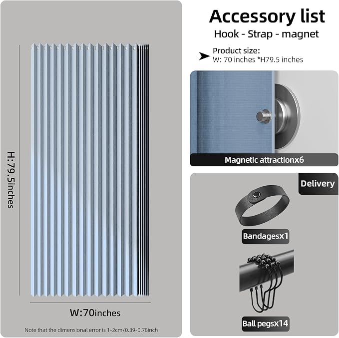 Bathroom Magnetic Folding Shower Curtain, Accordion-Style Shower Curtain - Image 4