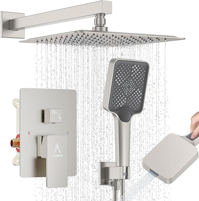 Shower System 10IN Modern Rain Brass Faucet Set by JQBQS