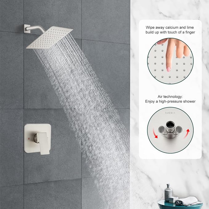 Heyalan 8 Inch Shower Head and Handle Set Square Shower Faucet Set Bathroom - Image 9