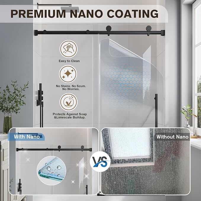 Frameless Glass Shower Door, 55-60" W x 76" H Sliding Frameless Shower Door - Image 2