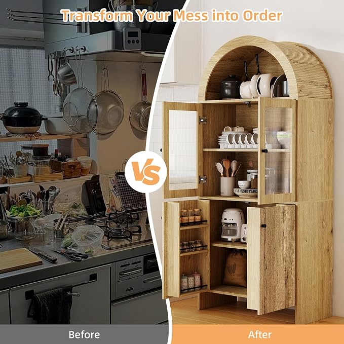 69" Tall Arched Kitchen Pantry Cabinet, 5-Tier Dome Cabinet - Image 6